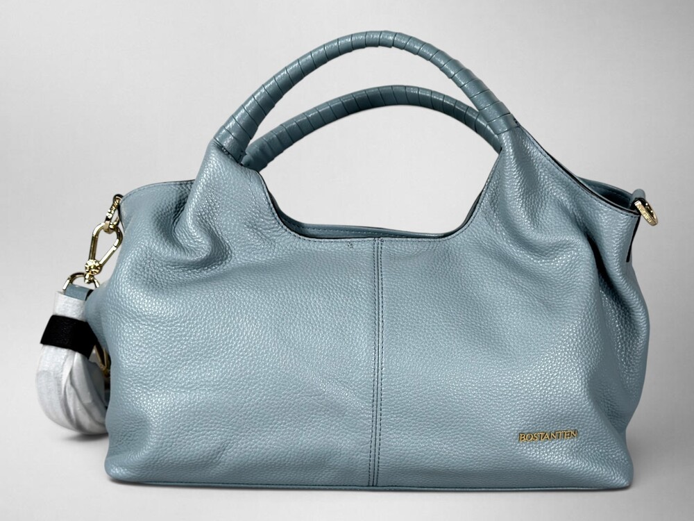 BOSTANTEN Nevin Genuine Leather Satchel Bag Light Blue Hobo Tote NEW